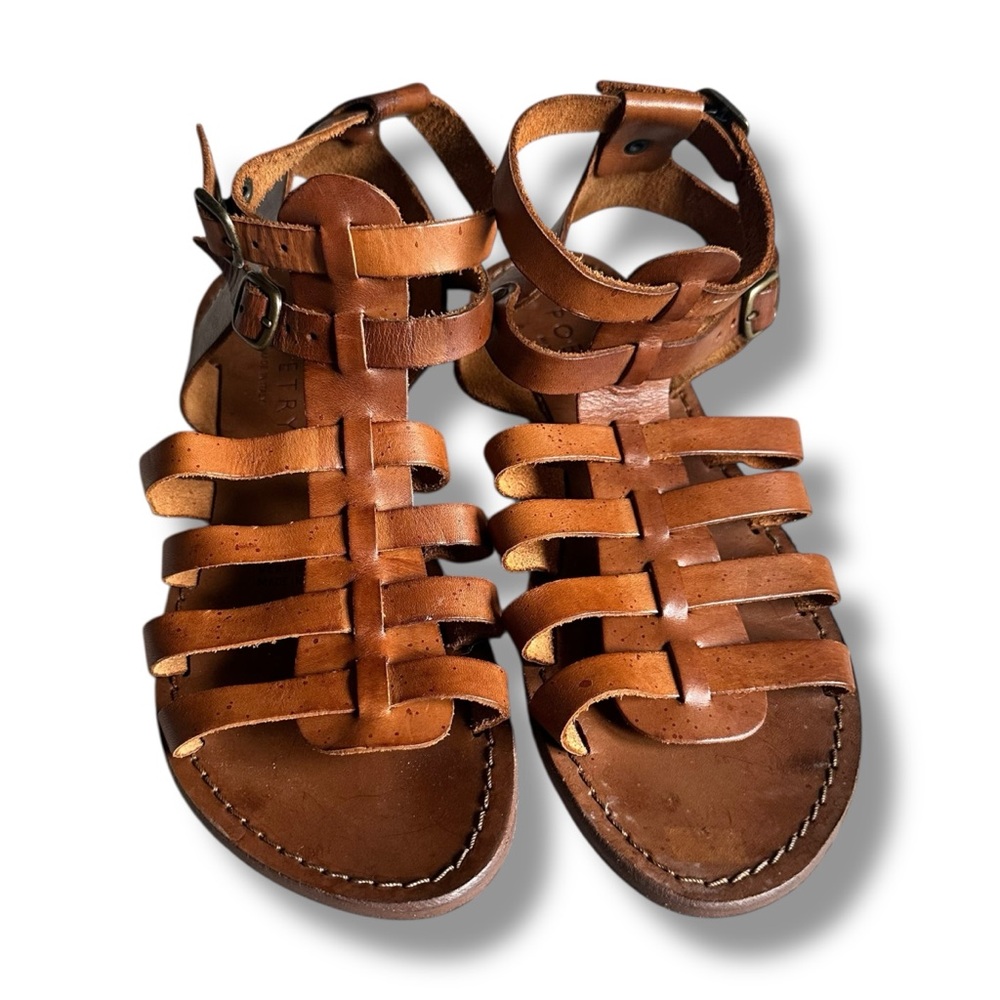 Poetry Lavorazione Artigiana Brown Leather Gladiator Handcrafted Sandals Size 5